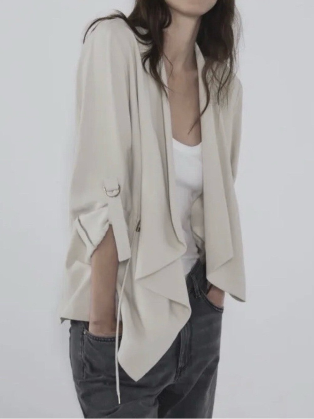Zara Light Cream Waterfall Front Blazer